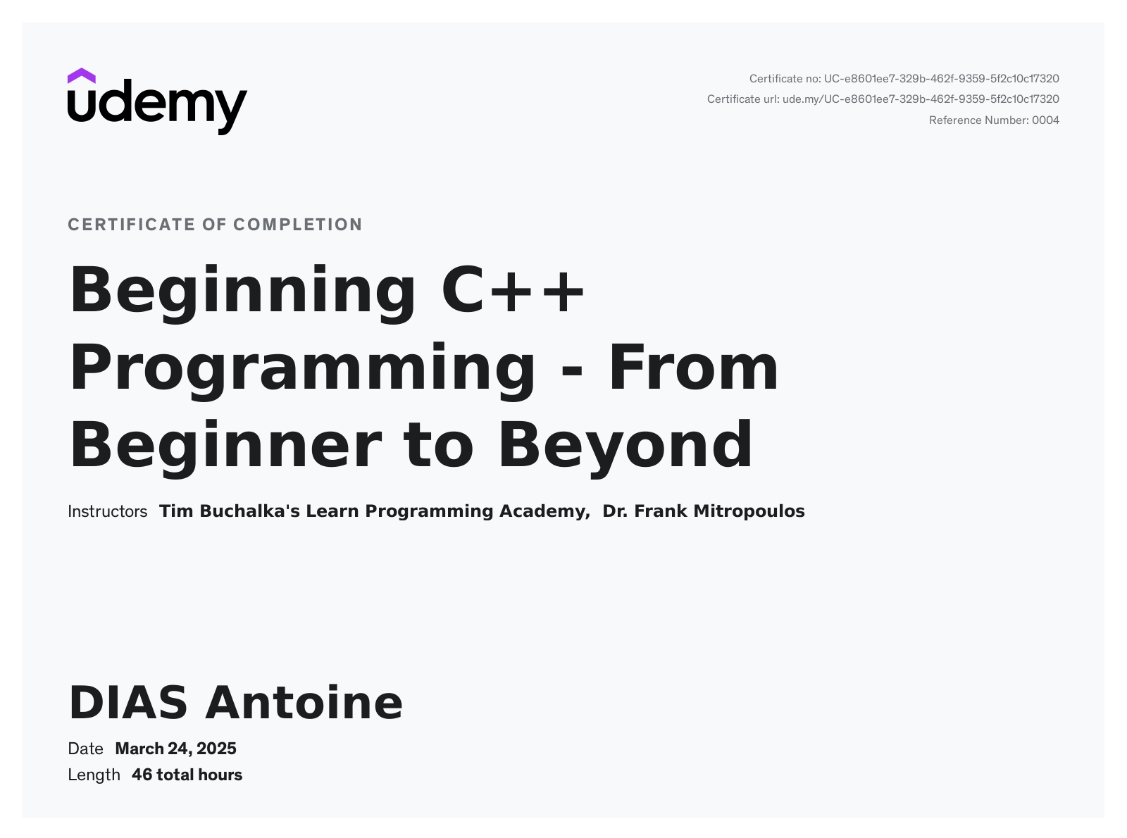 Certification Udemy